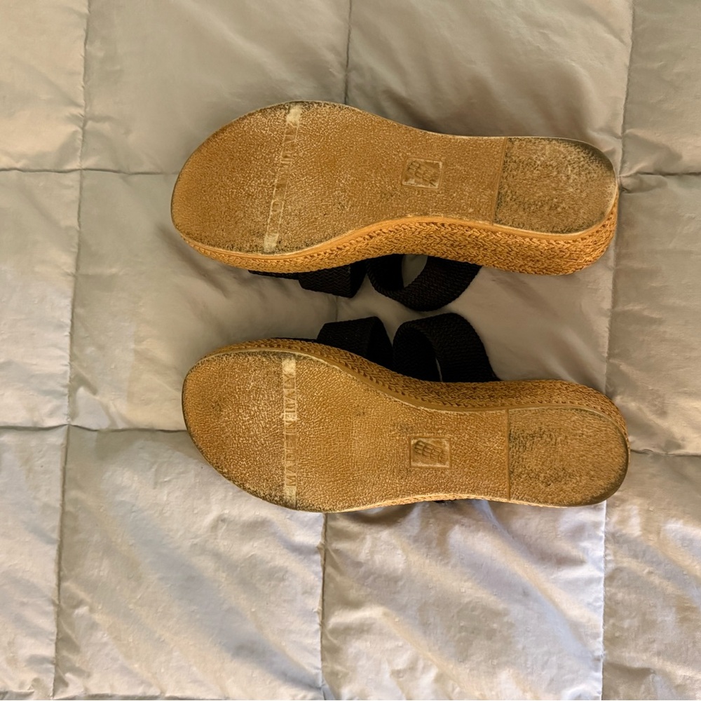 Italian Shoemakers Black and Tan Wedge Sandals